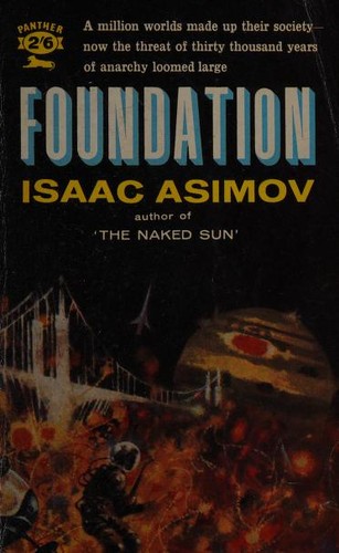 Cover of the vintage Panther paperback edition of Foundation by Isaac Asimov, retro space-age illustration.